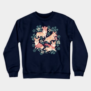 Winter corgis in teal Crewneck Sweatshirt